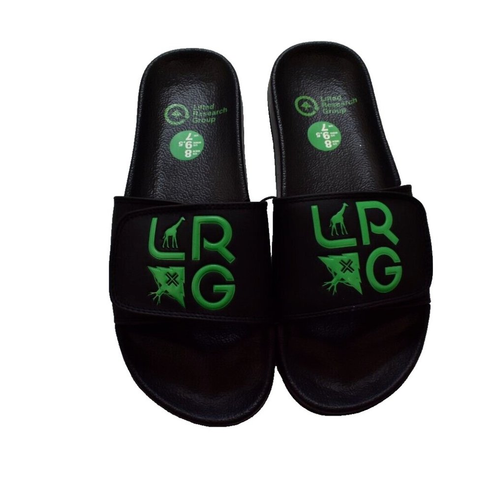 Lifted Research Group LRG Mens Stacked Logo Slides Black Sandals Shoes New 8